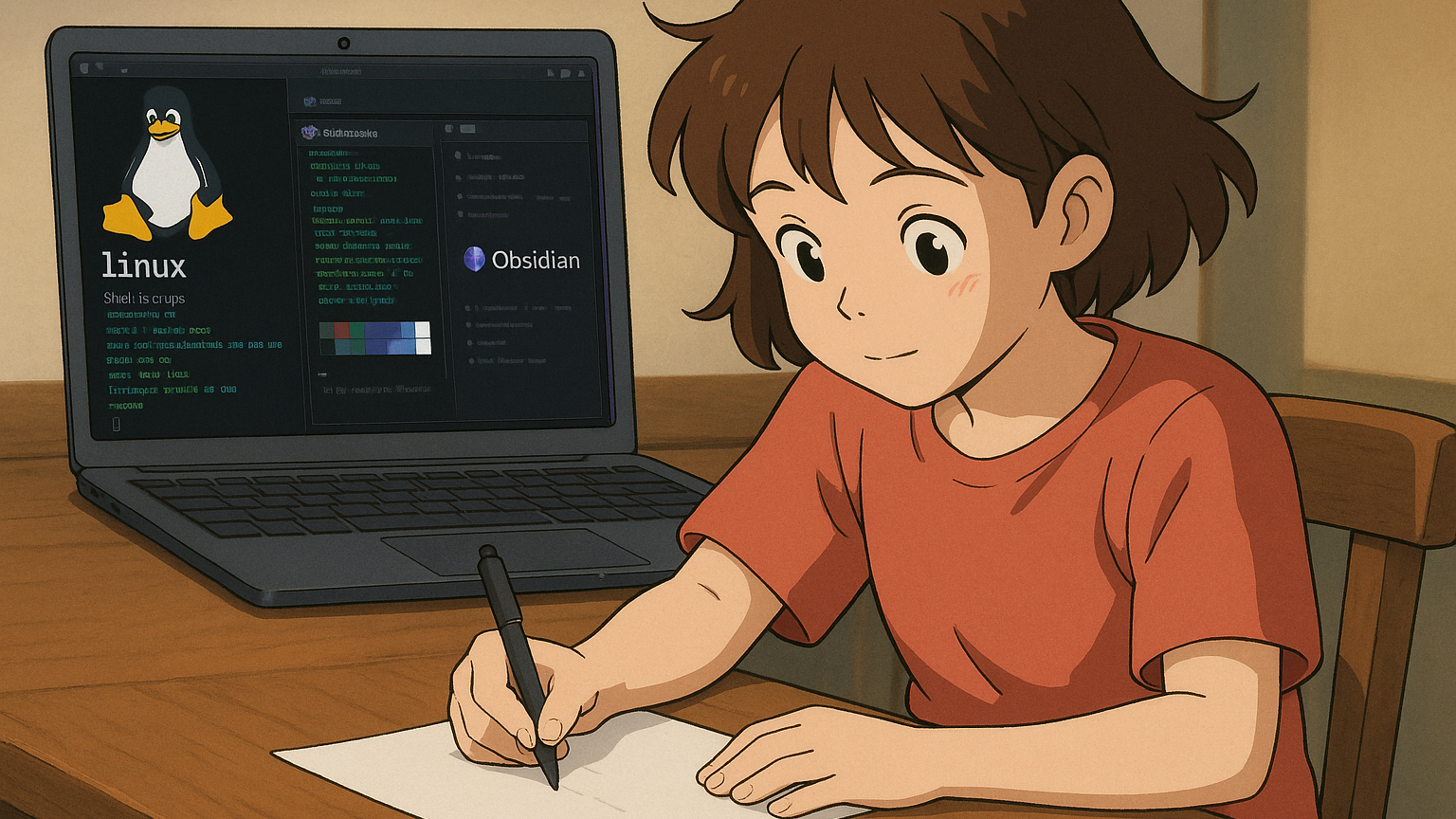 A girl taking notes.